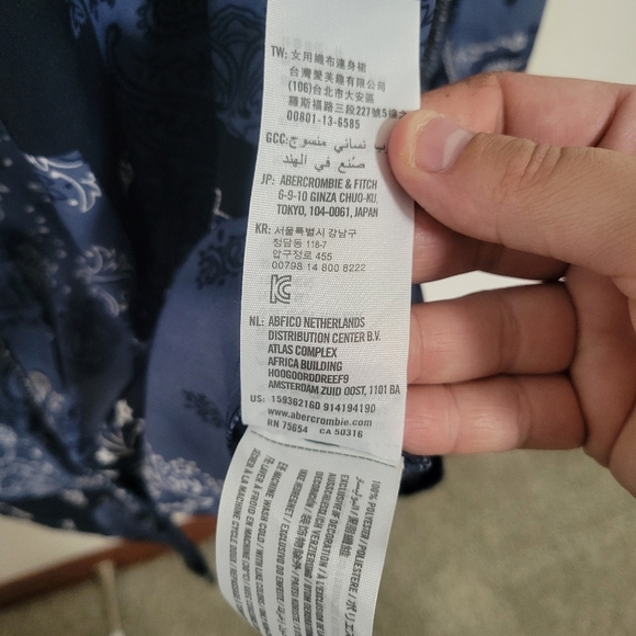 Abercrombie & Fitch Blue Bandana Print Shirt Dress Large Long Sleeve - Picture 5 of 6